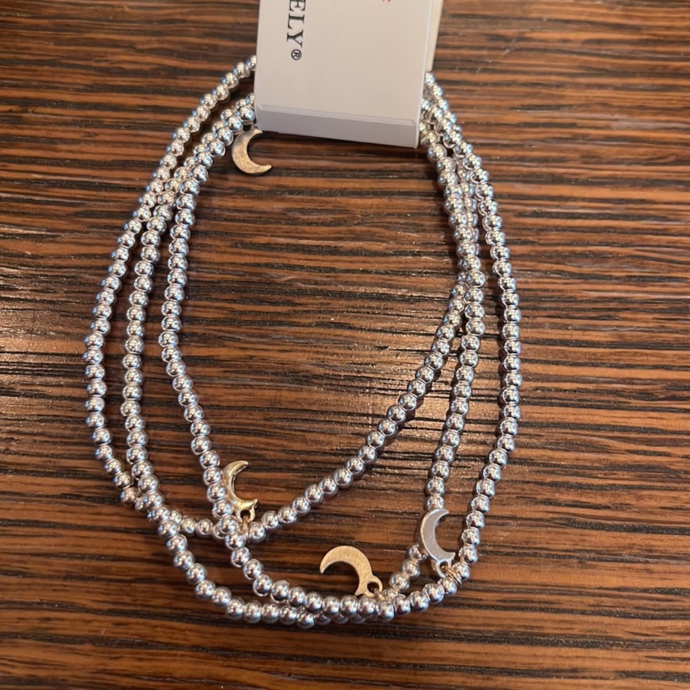 Beaded charm silver moon bracelet set (3) - Picture 4 of 5